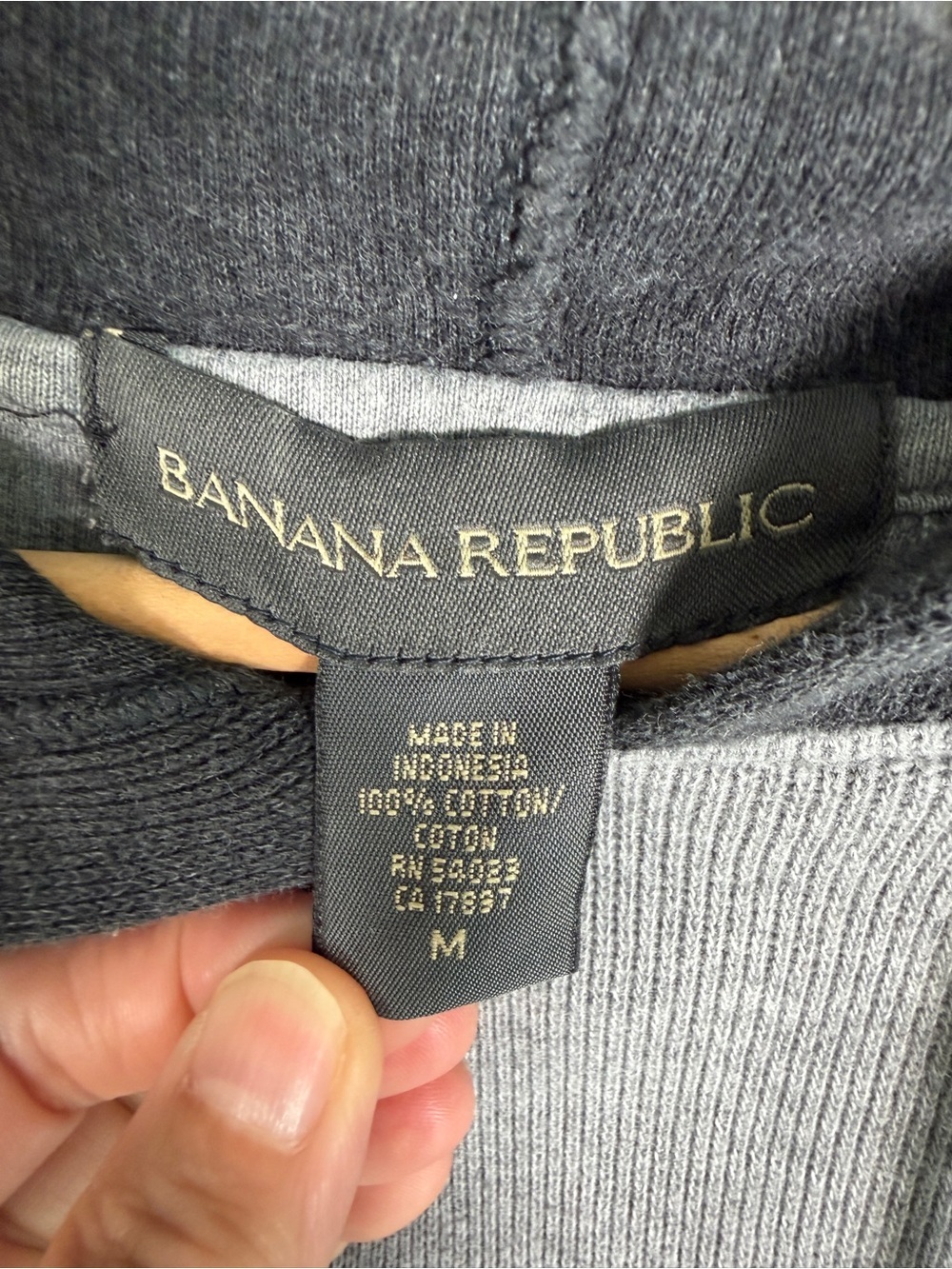Banana Republic Men's Medium Gray Two Tone Thermal Raglan Hoodie Sweatshirt - Picture 6 of 10
